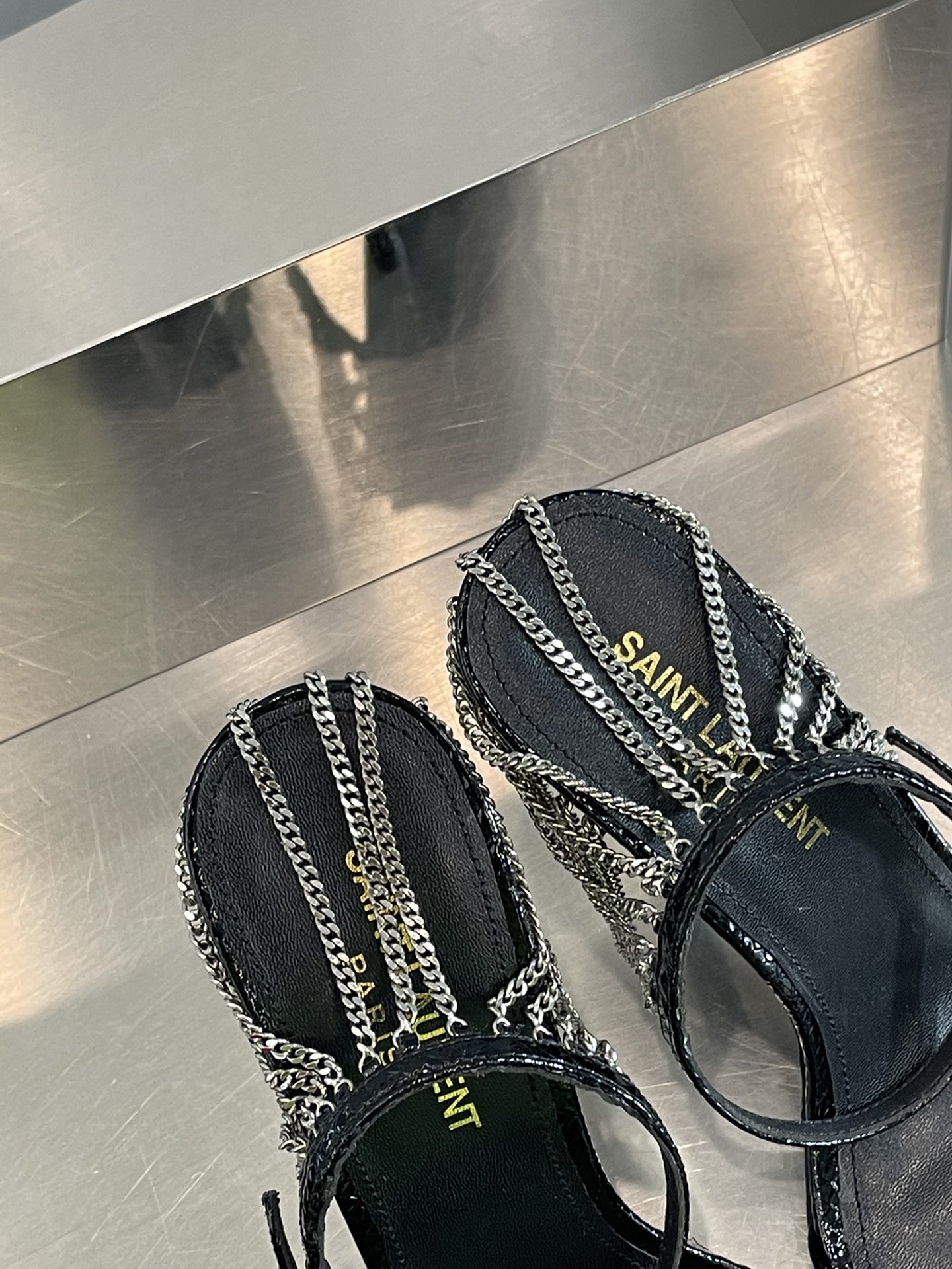 [TOP] Yves Saint Laurent YSL Chain High Heels - GHW & SHW - Black