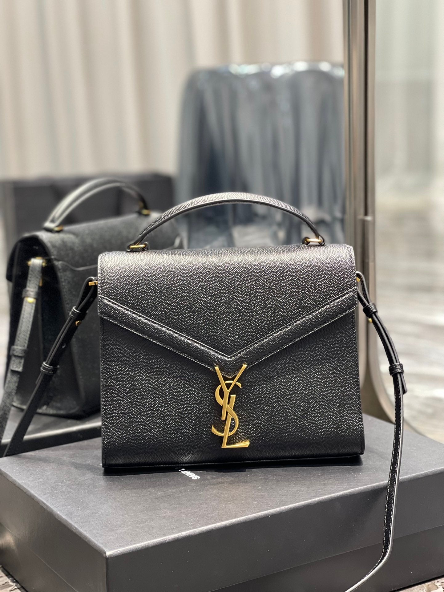 [TOP] Yves Saint Laurent YSL Cassandra Top Handle Bag - Black w GHW