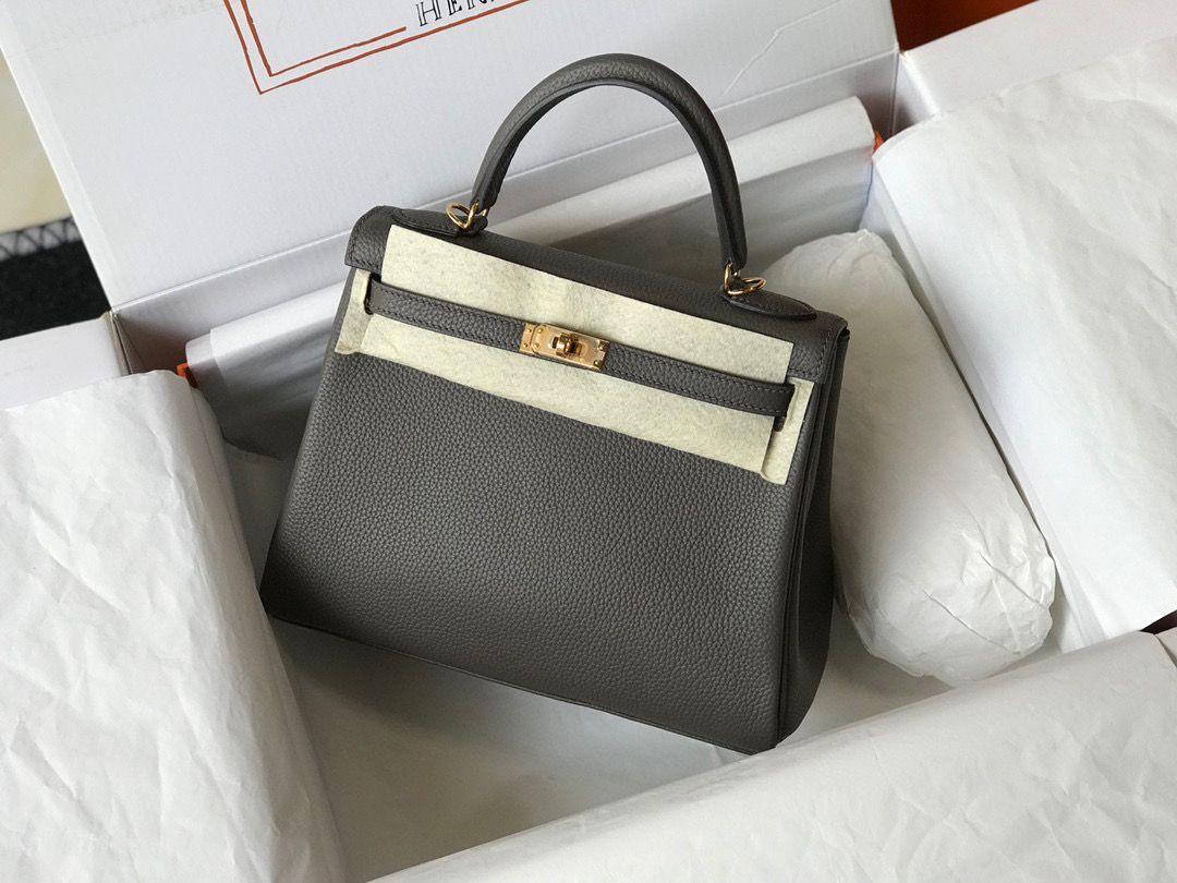 [TOP] HERMES Togo Kelly 28CM - Dark Grey & GHW