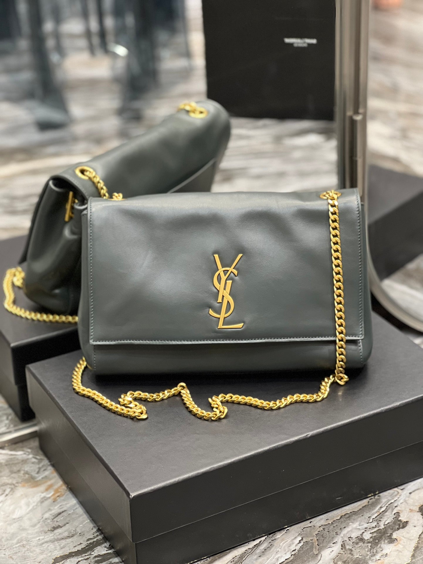 [TOP] Yves Saint Laurent YSL Kate Reversible Suede Bag - Deep Green