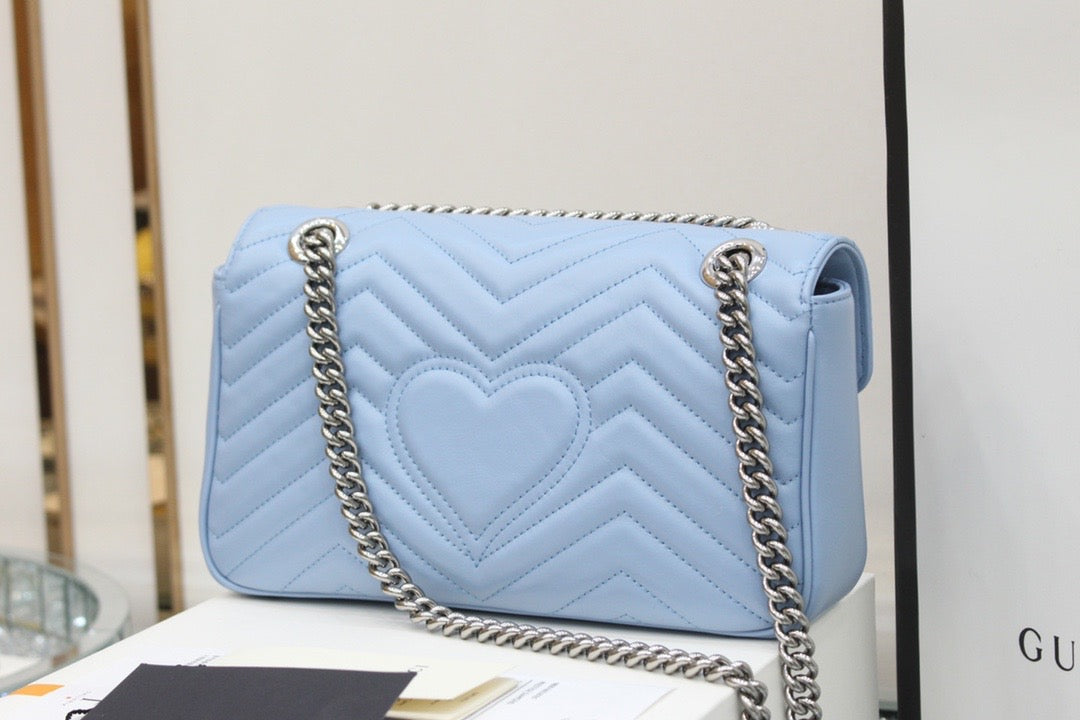 [TOP] GUCCI G*G Marmont Matelasse Bag Small 26cm - Light Blue w SHW