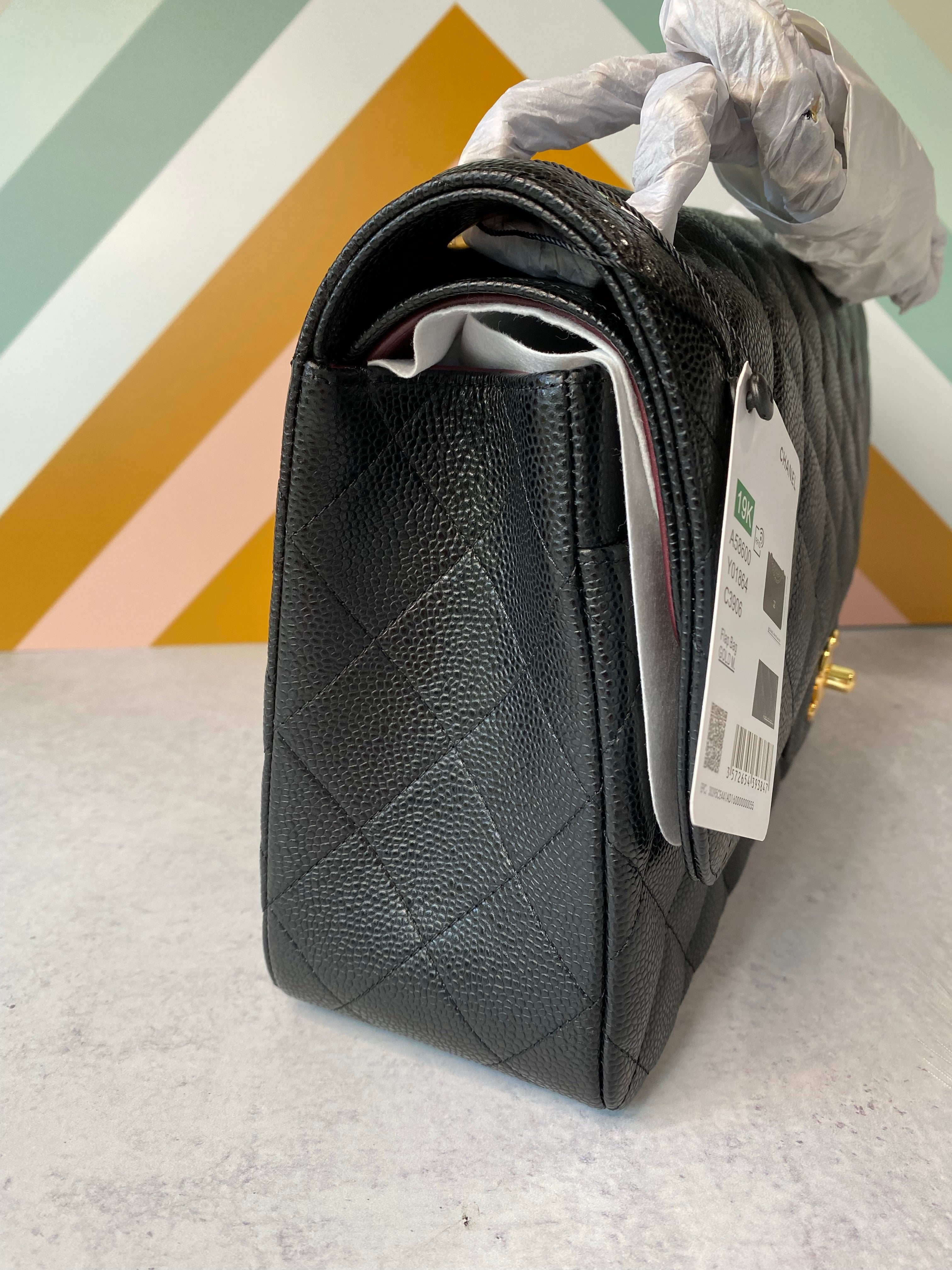 [TOP] CHANEL Classic Flap Bag Caviar Jumbo 30cm - Black & GHW