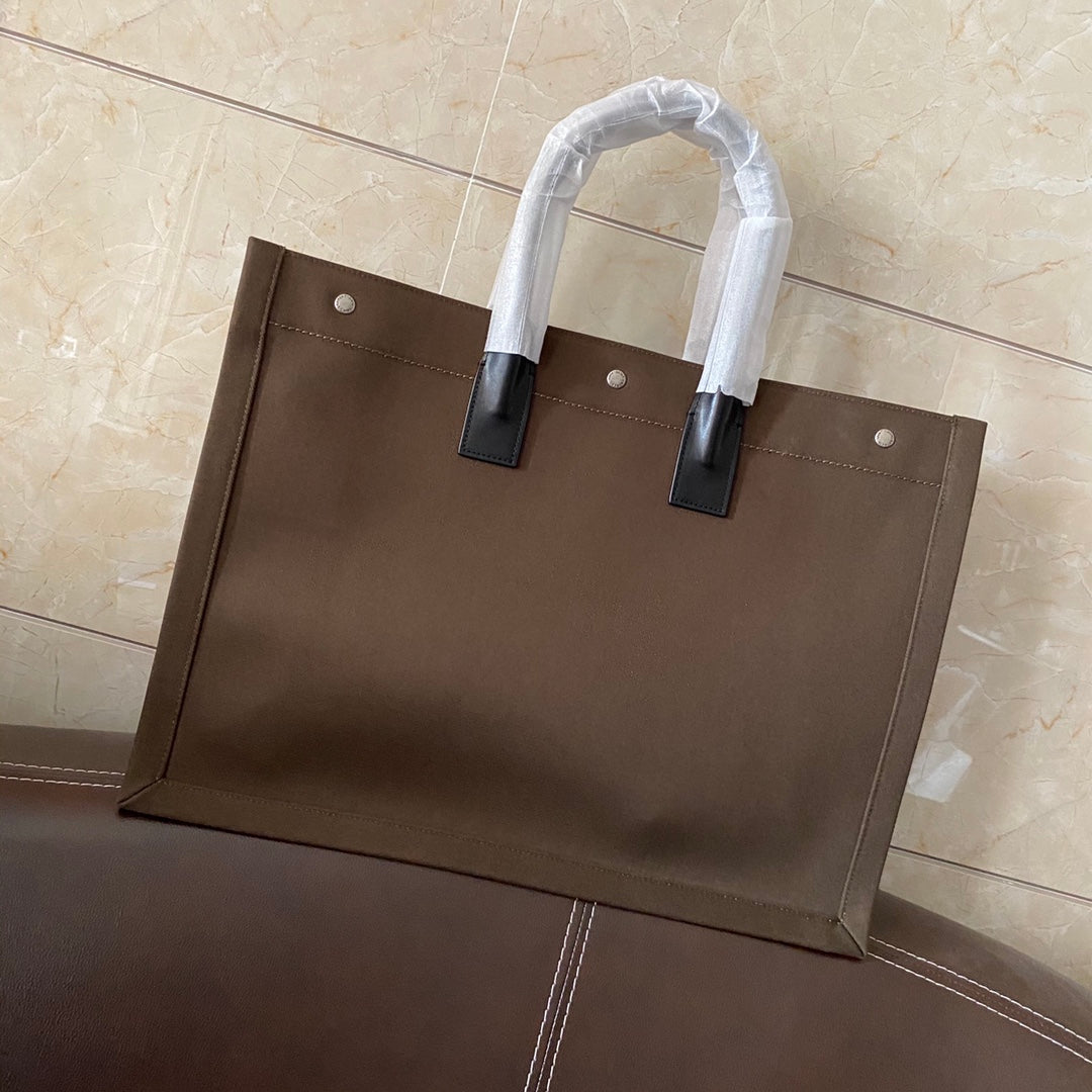 [TOP] Yves Saint Laurent YSL Rive Gauche Canvas Tote Bag - Green