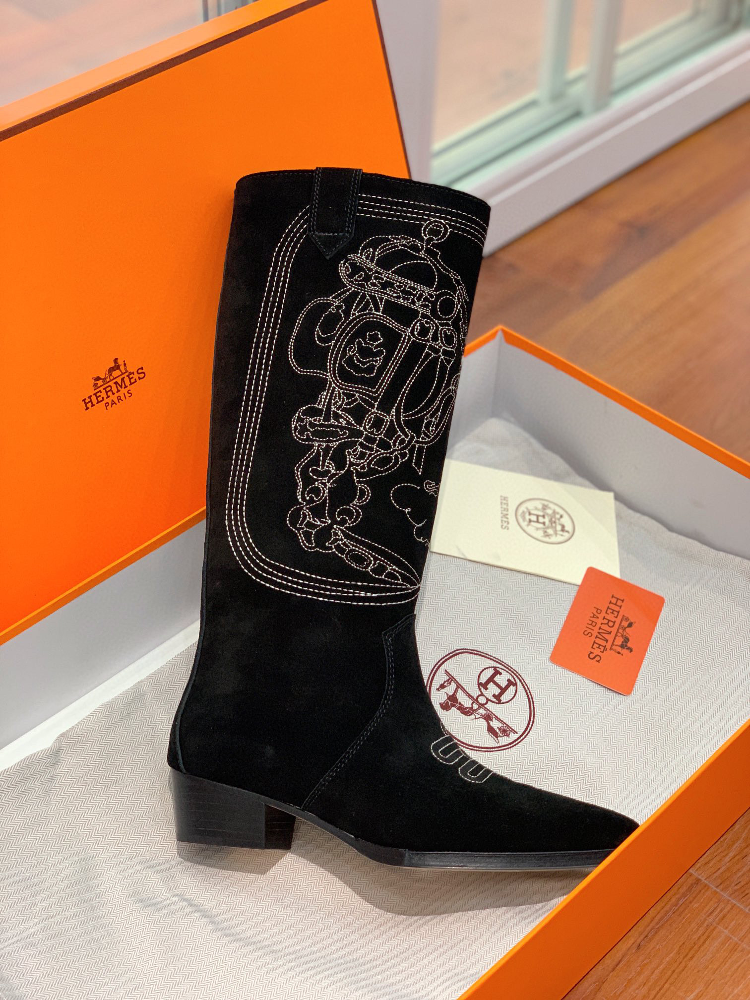 [TOP] HERMES Cow Boy Boots - Brown/Black/Black Suede