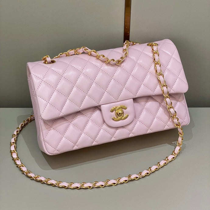 [TOP] CHANEL Classic Flap Bag Lambskin Medium 25.5CM - Pink & GHW