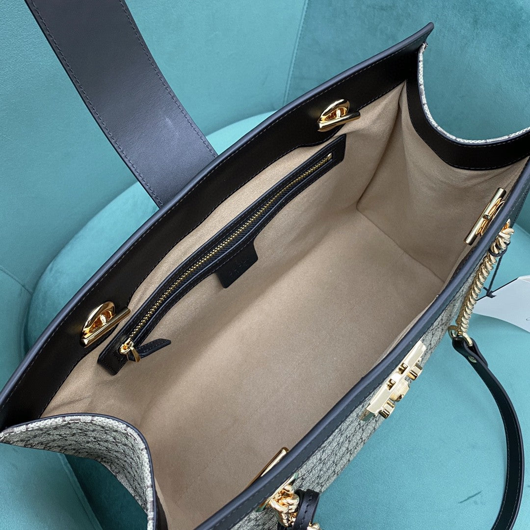 [TOP] GUCCI G*G Padlock Chain Small Tote - Black