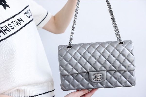 [TOP] CHANEL Classic Flap Bag Lambskin Medium 25.5cm – Grey & SHW