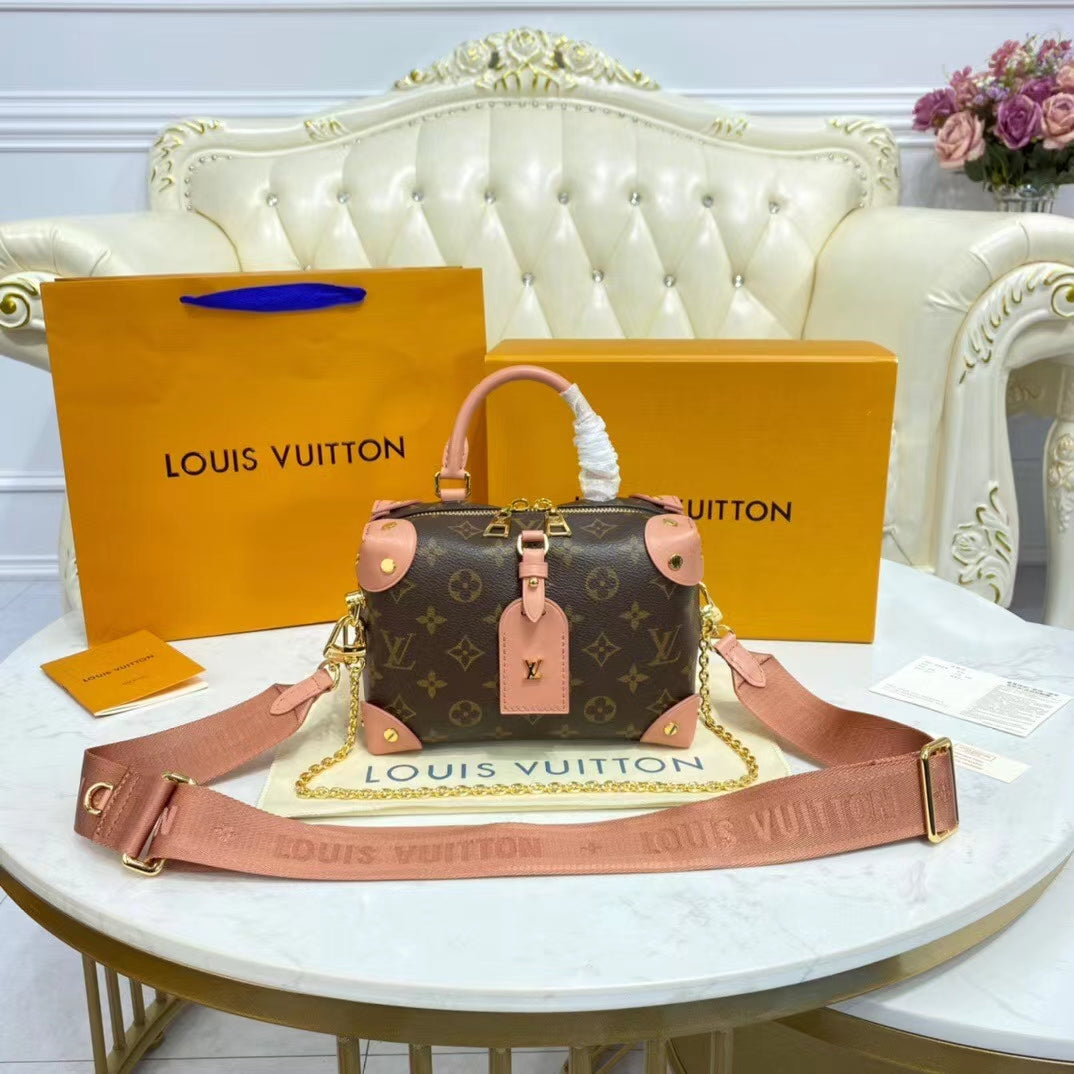 [TOP] Louis Vuitton LV L*V Petite Malle Souple Monogram Bag 20x14x7.5 CM- Peach