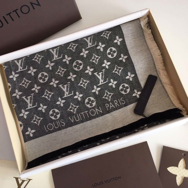 [TOP] Louis Vuitton LV L*V Big Square Scarf - Black & Grey