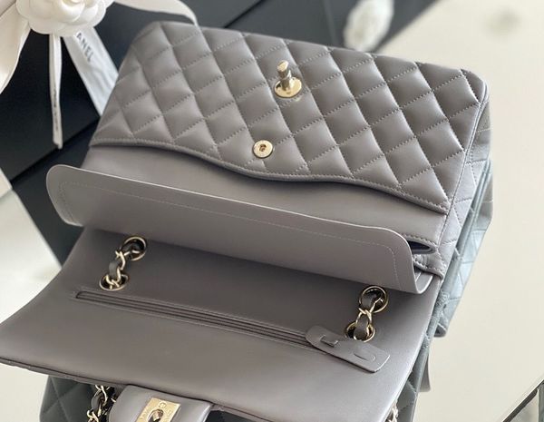 [TOP] CHANEL Classic Flap Bag Lambskin Medium 25.5cm – Grey & GHW