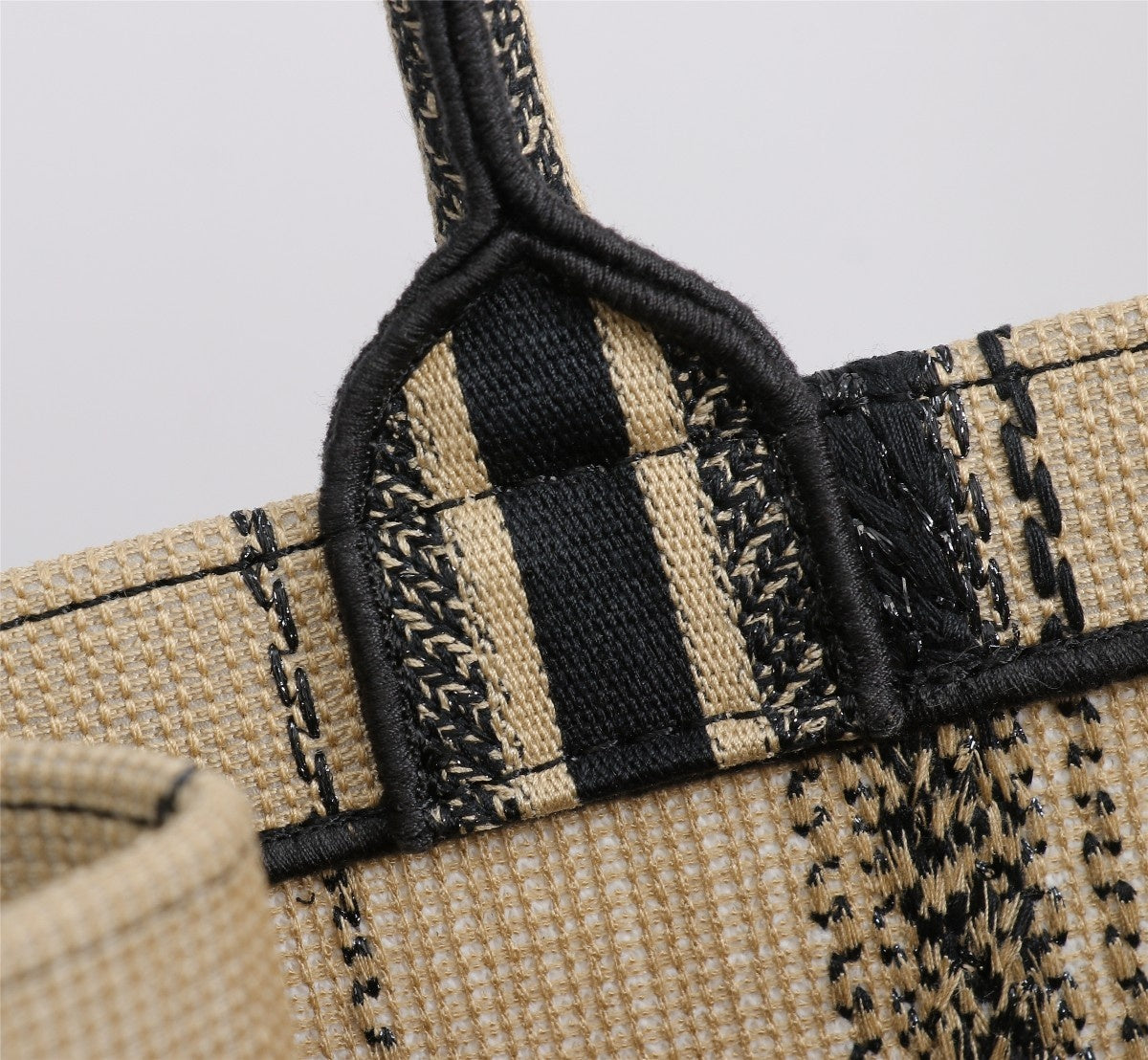 [TOP] Christian Dior Book Tote Bag Canvas Embroidered Bayadere Small 36cm - Black Beige