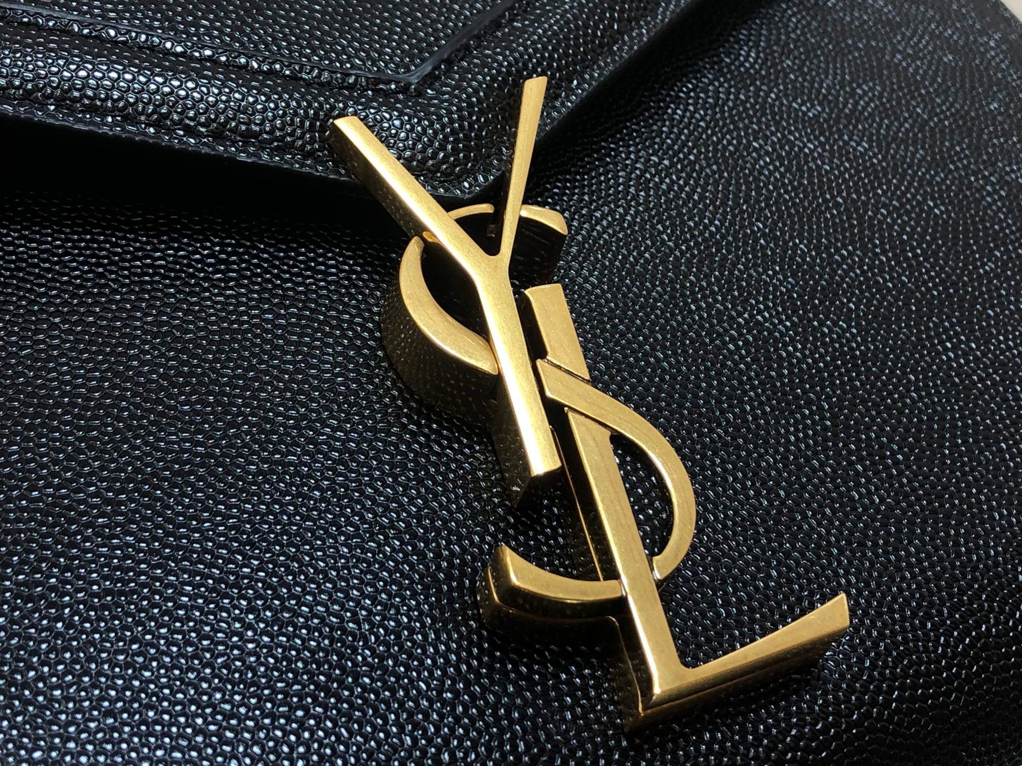 [TOP] Yves Saint Laurent YSL Cassandra Chain Wallet Grain Leather - Black