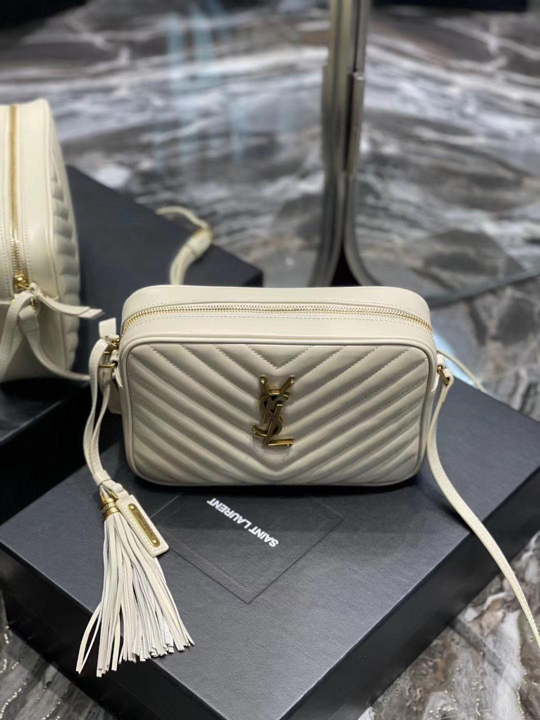 [TOP] Yves Saint Laurent YSL LouLou Camera Bag - White w GHW