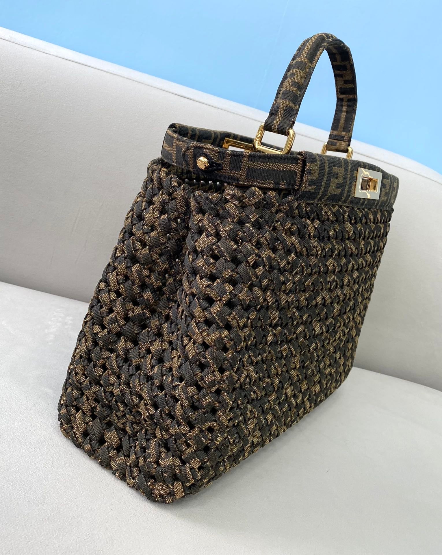 [TOP] FENDI FENDI Jacquard Interlace Peekaboo Mini Bag - Brown