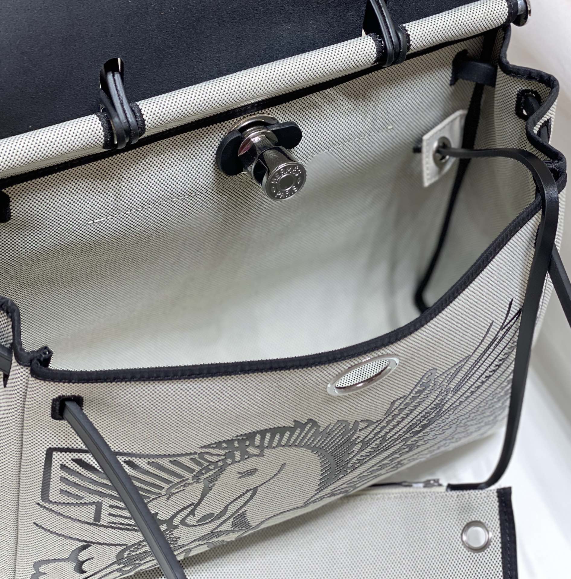 [TOP] HERMES Herbag Zip Canvas Handbag 31cm - Black Brown