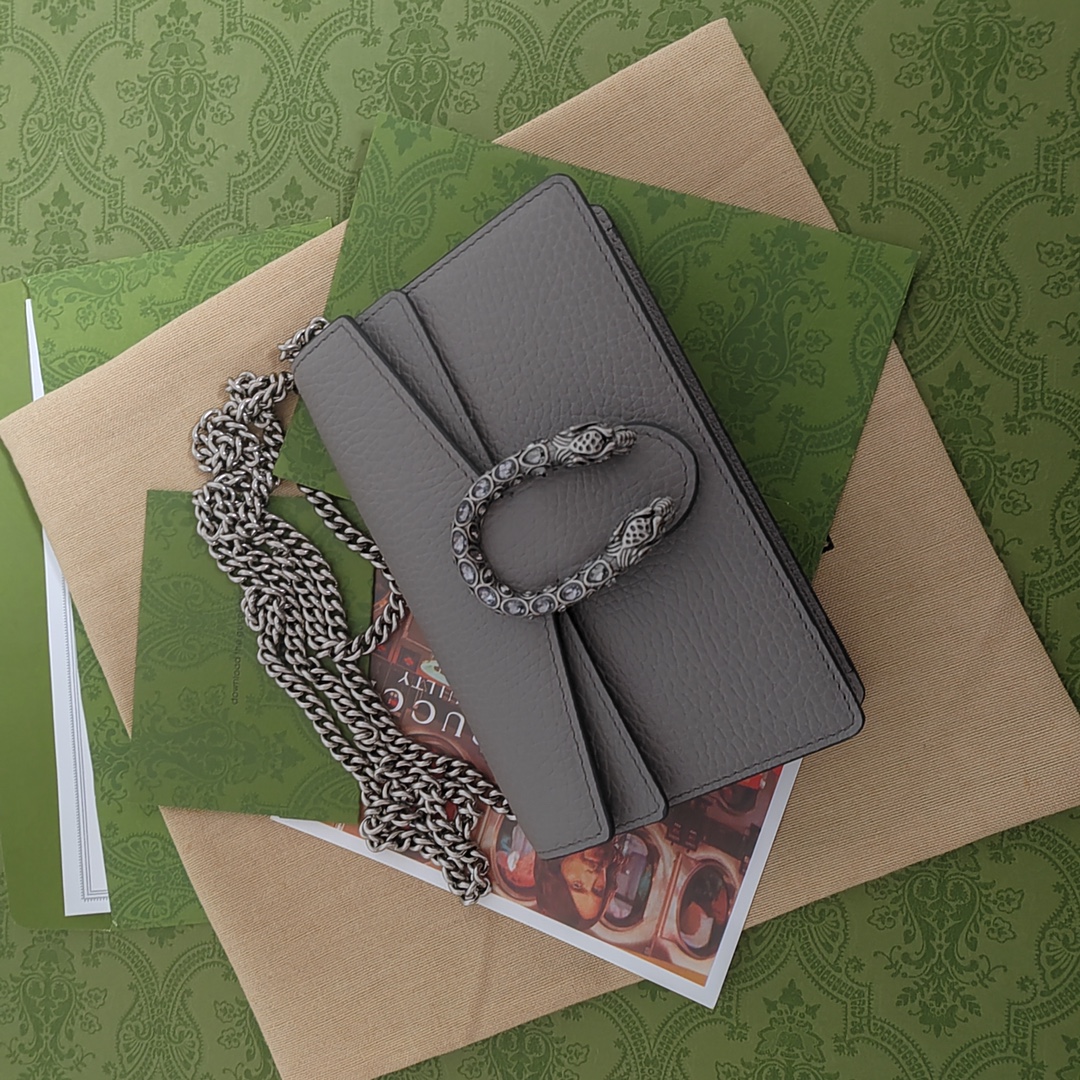 [TOP] GUCCI Dionysus Small Shoulder Bag 16.5x10x4cm - Black & Grey & White-SHW