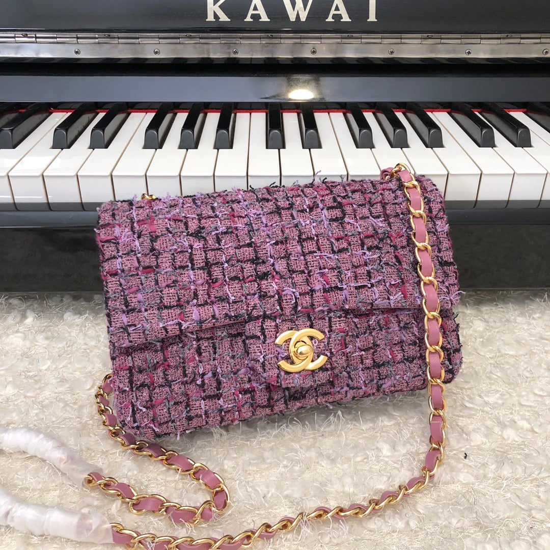 [TOP] CHANEL Classic Flap Bag Tweed Mini Rectangular 20cm - Purple