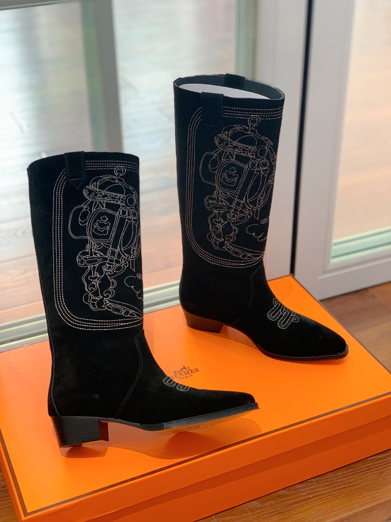 [TOP] HERMES Cow Boy Boots - Brown/Black/Black Suede