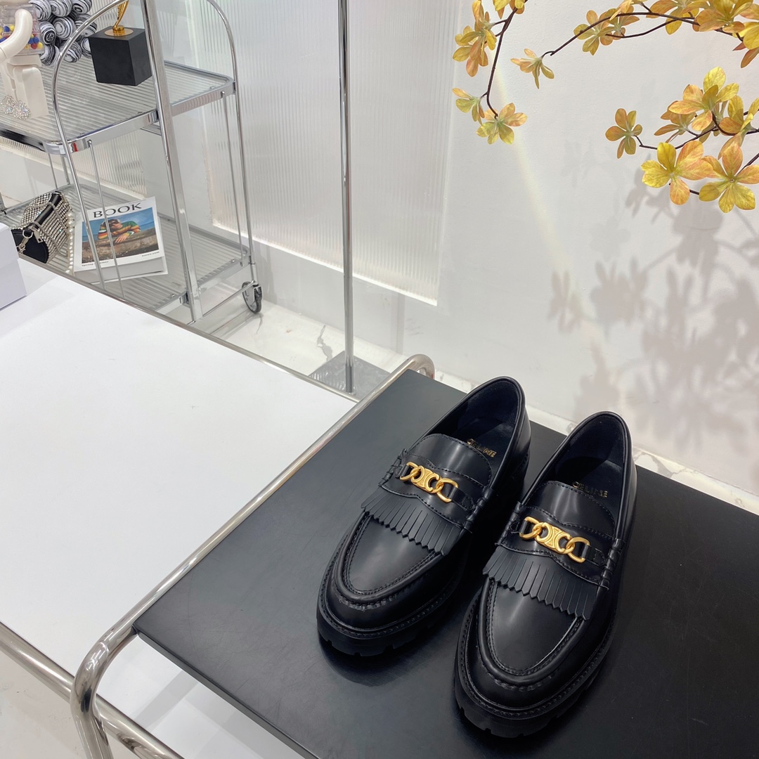 [TOP] CELINE Cowhide Leather Shoes - Black - Cline