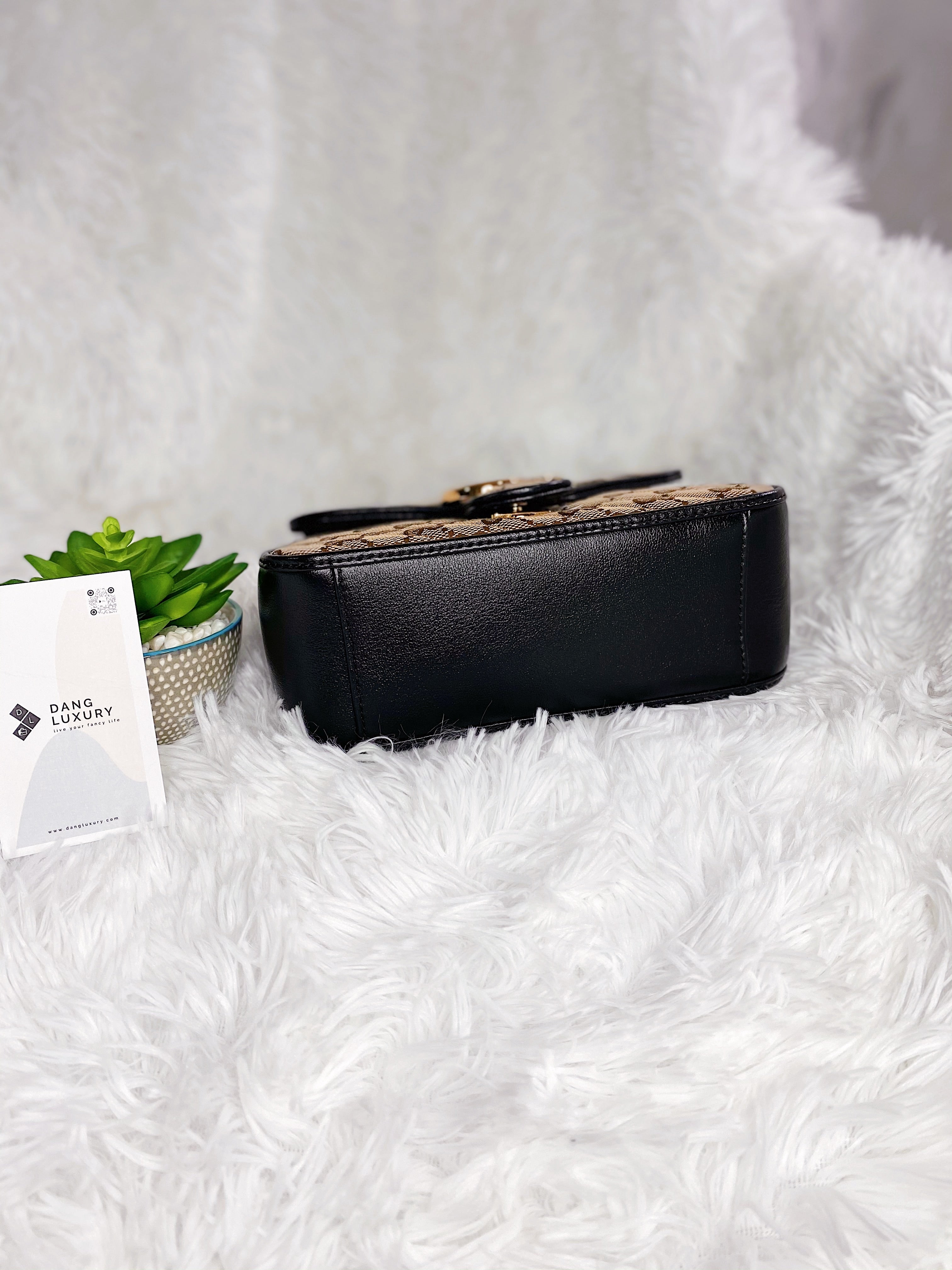 [TOP] GUCCI GG Marmont Bag Top Handle Mini 27*13.5*10 - Beige x Ebony Canvas