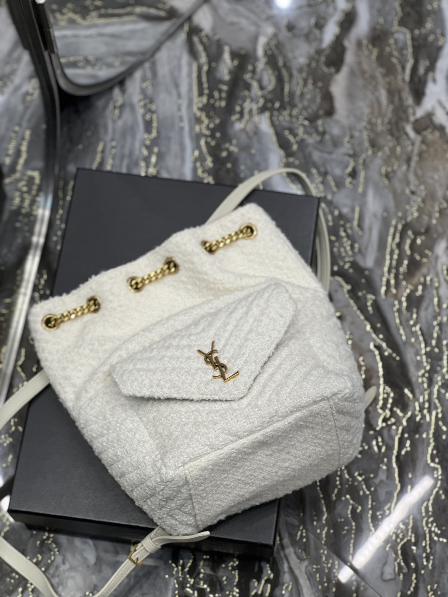 [TOP] Yves Saint Laurent YSL Joe Plush Backpack 22×29×15cm - White