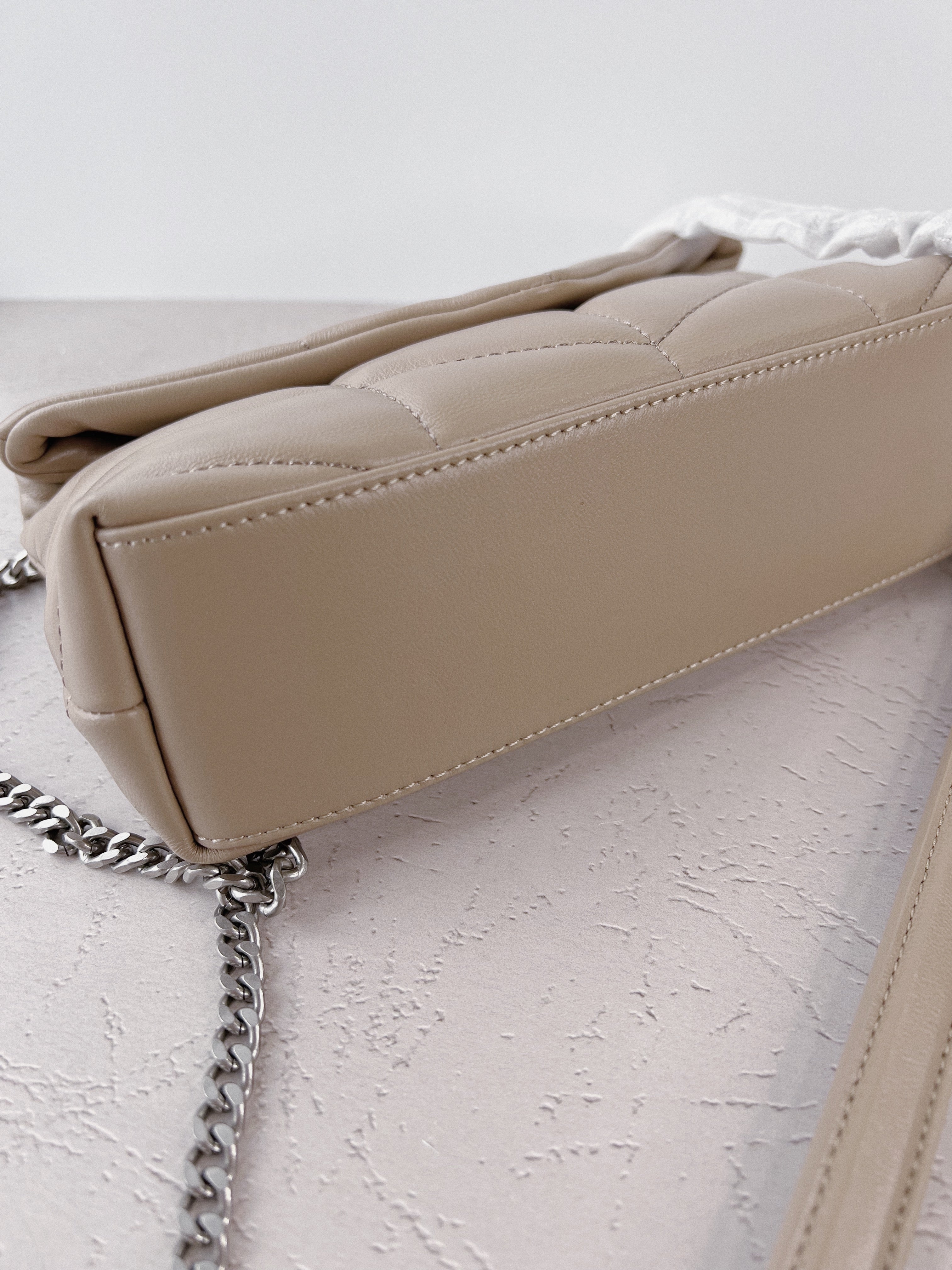 [TOP] Yves Saint Laurent YSL Loulou Puffer Mini Bag - Beige w SHW