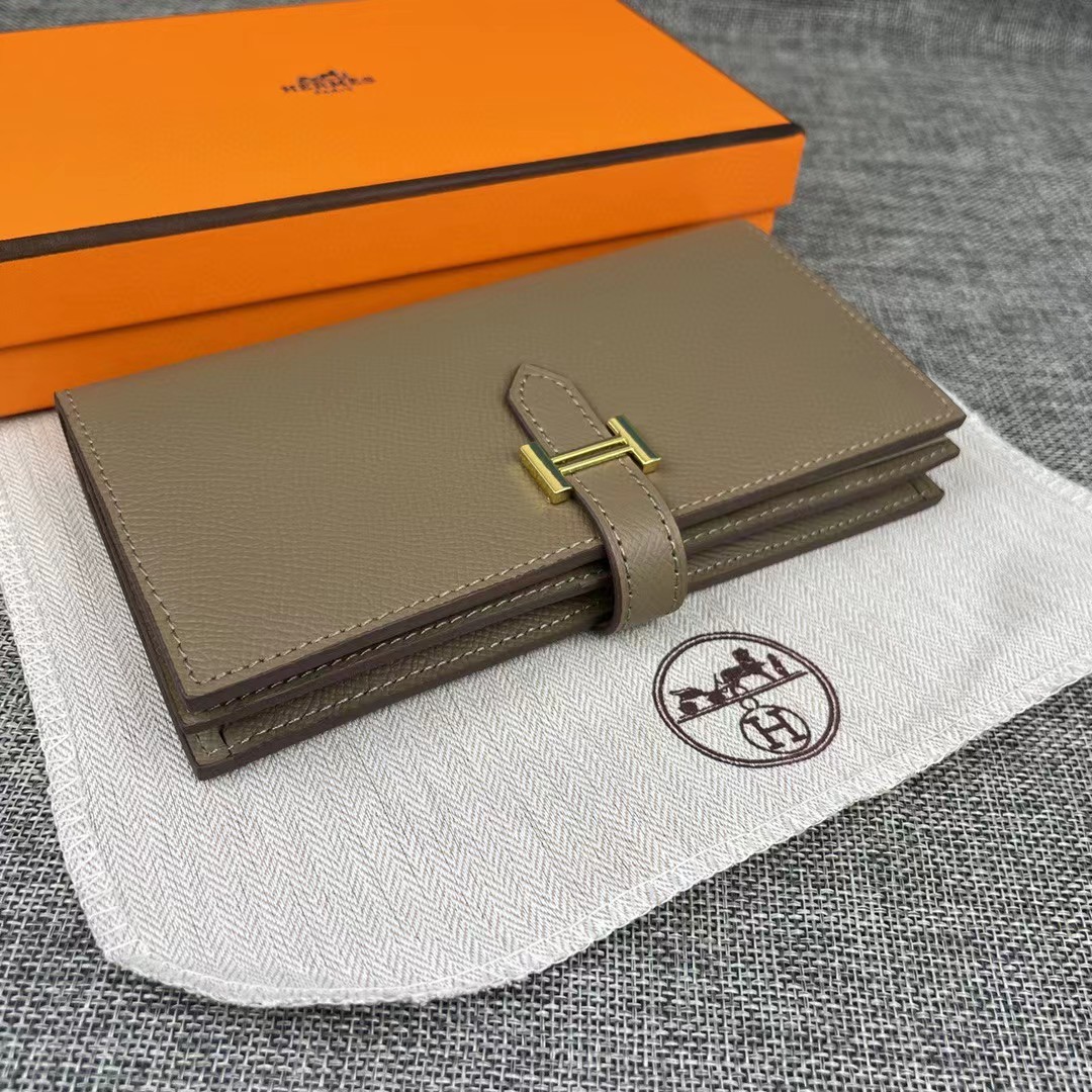 [TOP] HERMES H Logo Long Wallet - Grey