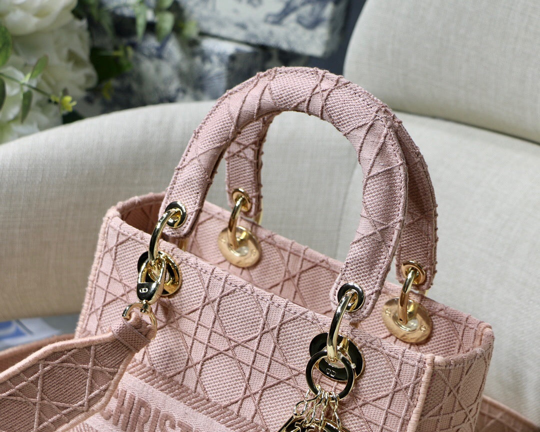 [TOP] Christian Dior Lady D-LITE Bag Cannage Embroidery - PINK