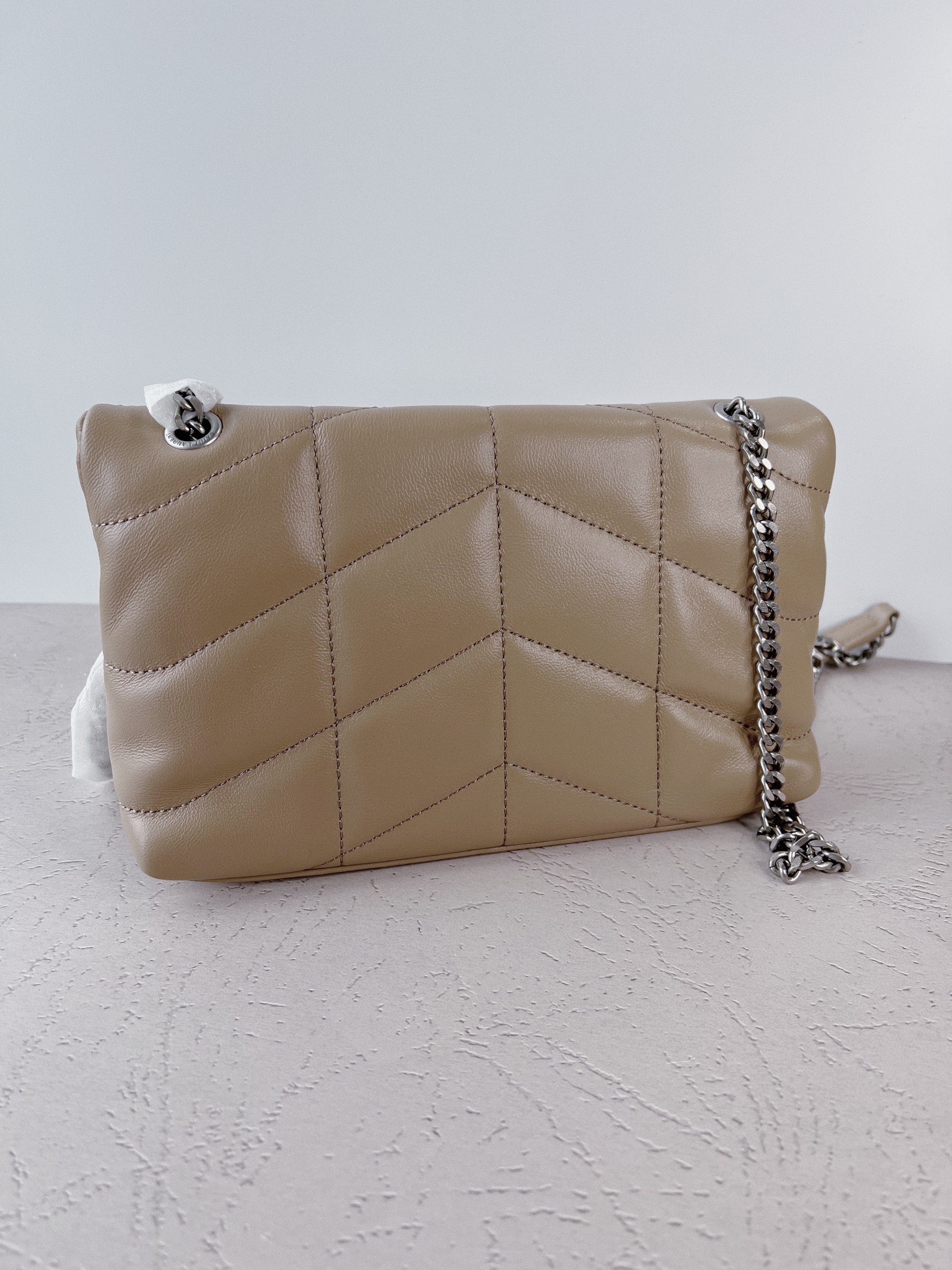 [TOP] Yves Saint Laurent YSL Loulou Puffer Mini Bag - Beige w SHW