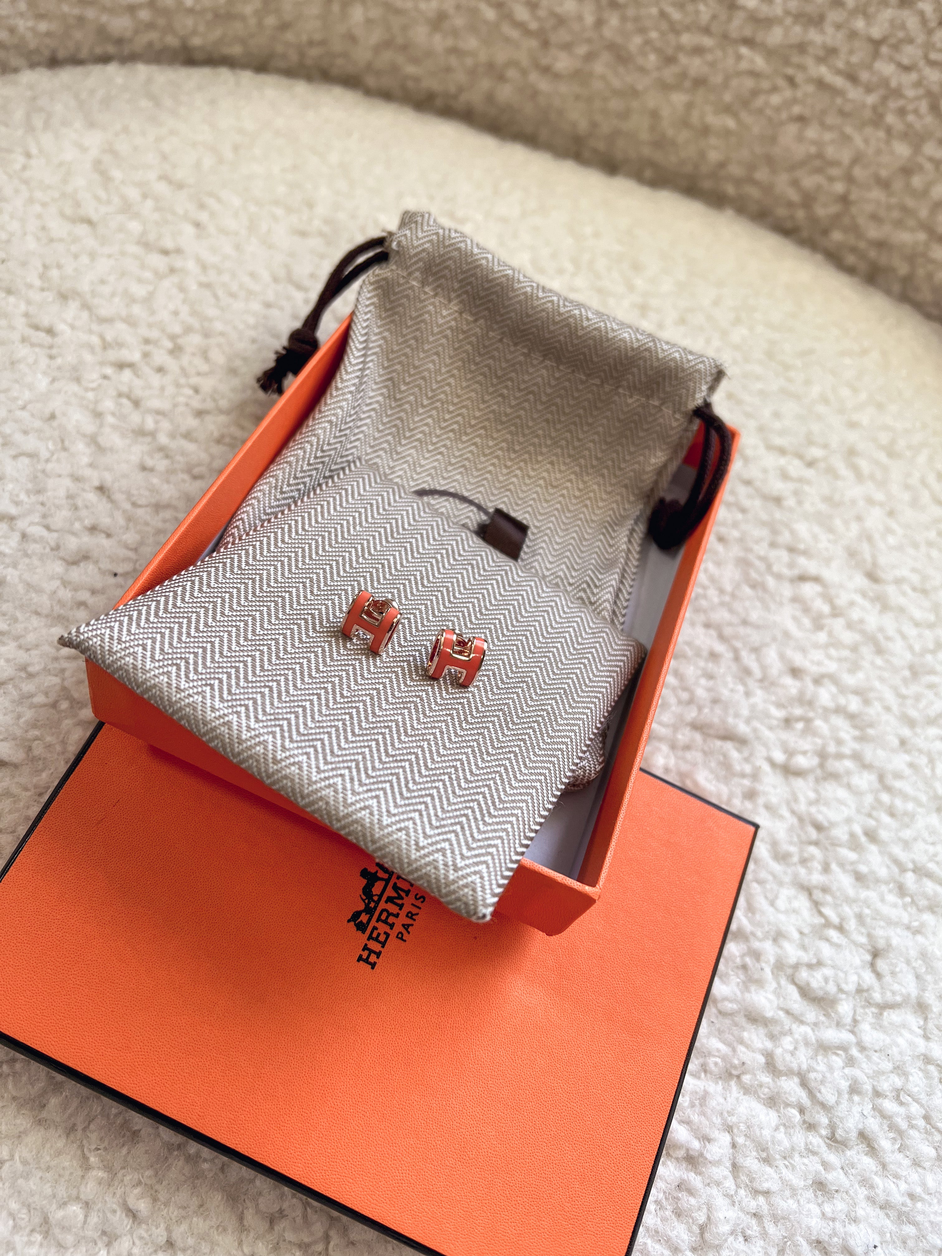 [TOP] HERMES Lacquered Mini Pop Stud Earrings - Orange