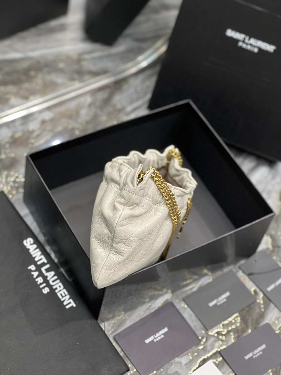 [TOP] Yves Saint Laurent YSL Pacpac Leather Hobo Bag - Off White GHW