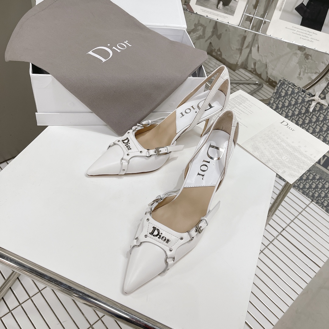 [TOP] Christian Dior CD Logo Leather Pump - White