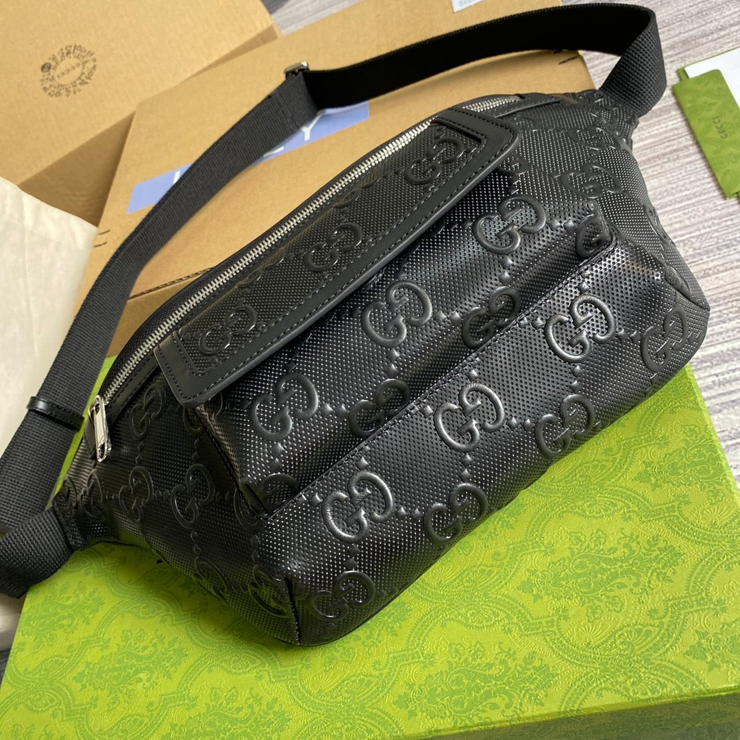 [TOP] GUCCI Embossed Belt Bag - Black