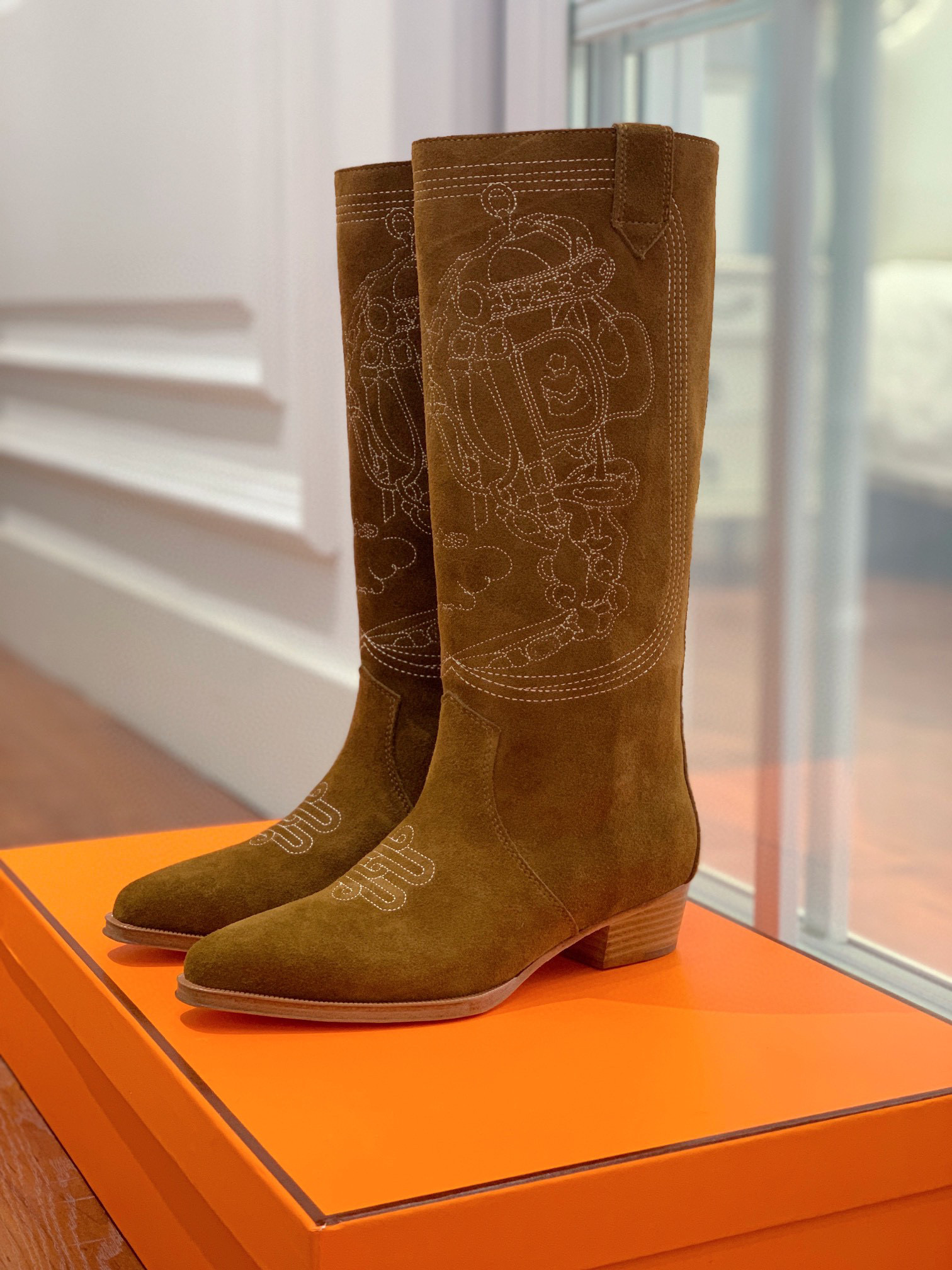 [TOP] HERMES Cow Boy Boots - Brown/Black/Black Suede