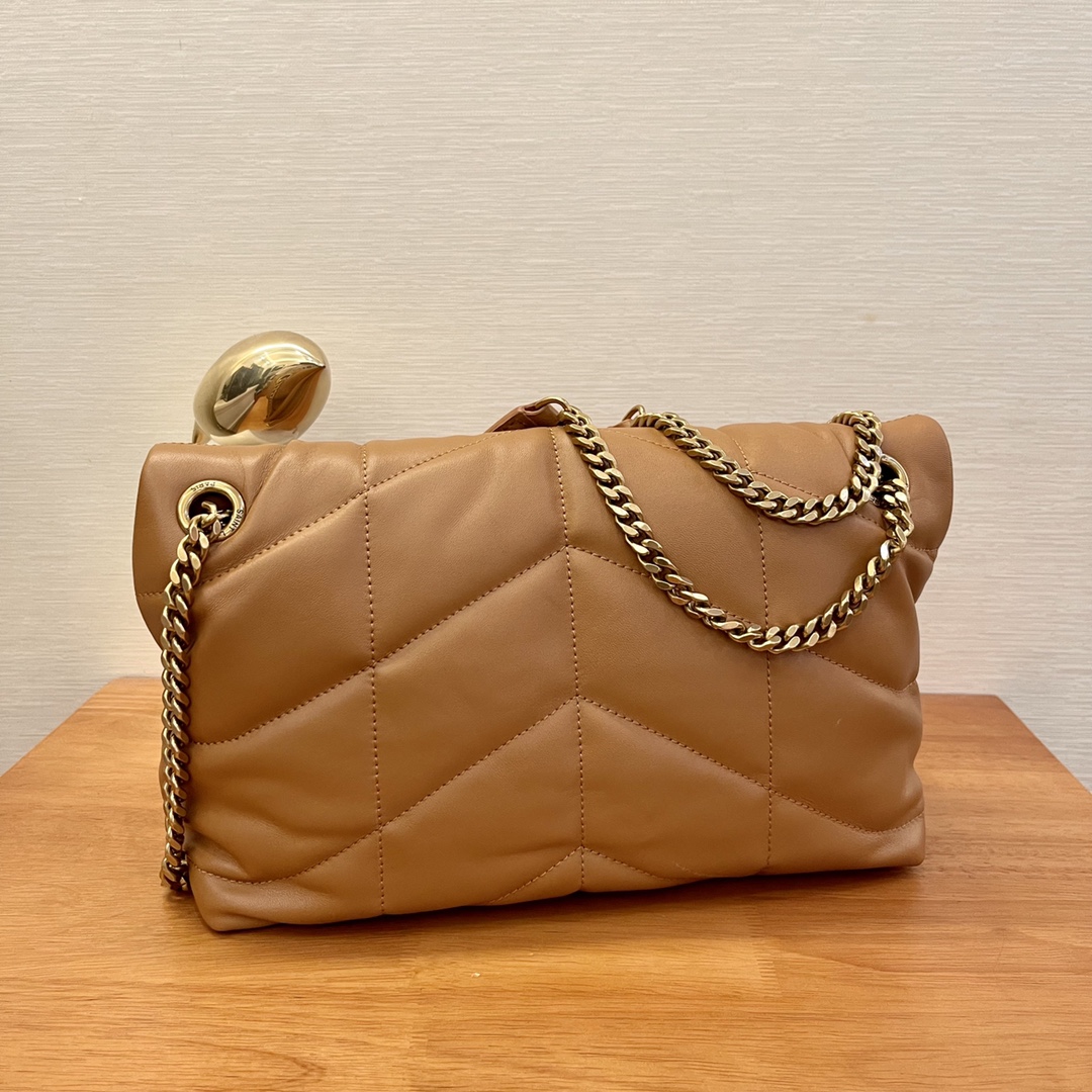 [TOP] Yves Saint Laurent YSL Loulou Puffer Shoulder Bag - Brown