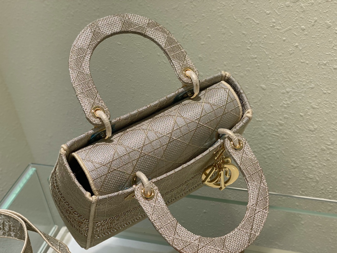 [Top] Christian Dior MINI LADY D-LITE BAG Gold & Pink & Apricot silk embroidery 3 colors