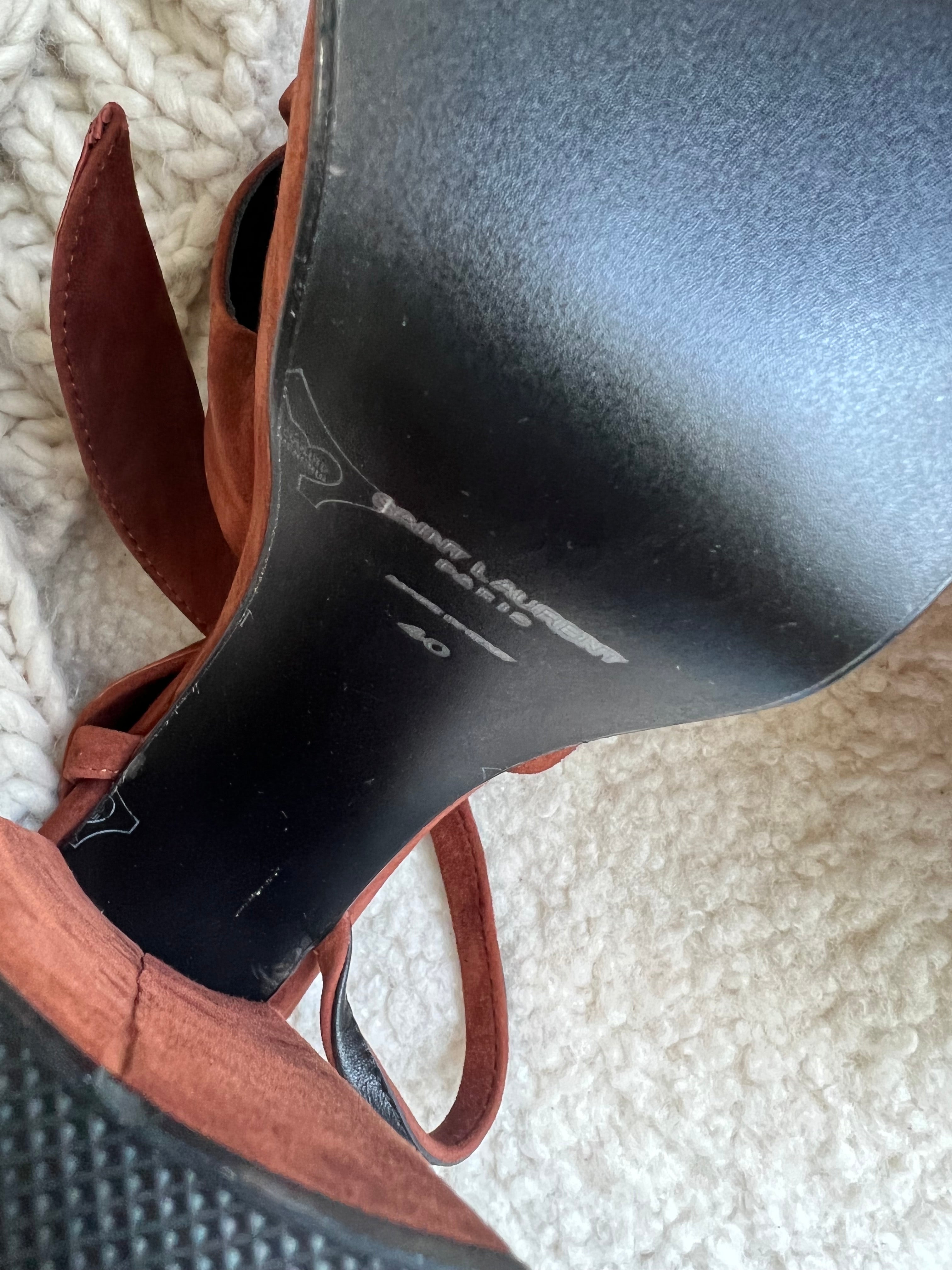 [TOP] Yves Saint Laurent YSL Suede Platform High Heels - Brown