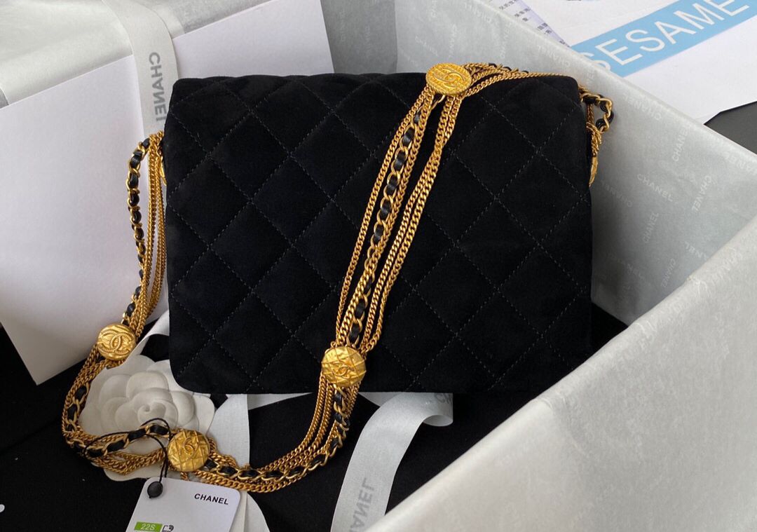 [TOP] CHANEL 19 Bag Coin Chain Small 26CM - Black