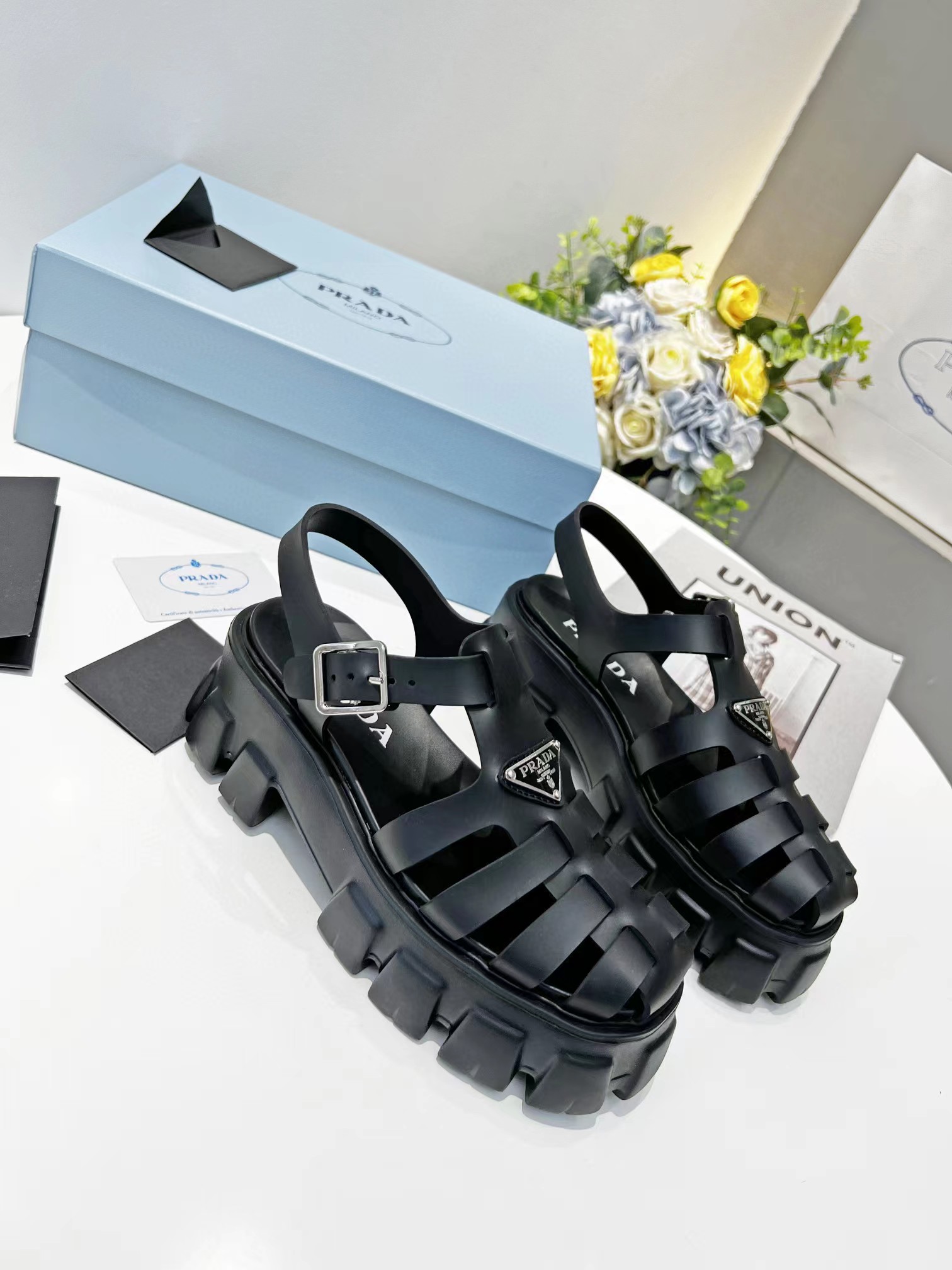 [TOP] PRADA Women’s Rubber Cage Platform Sandals - Collection