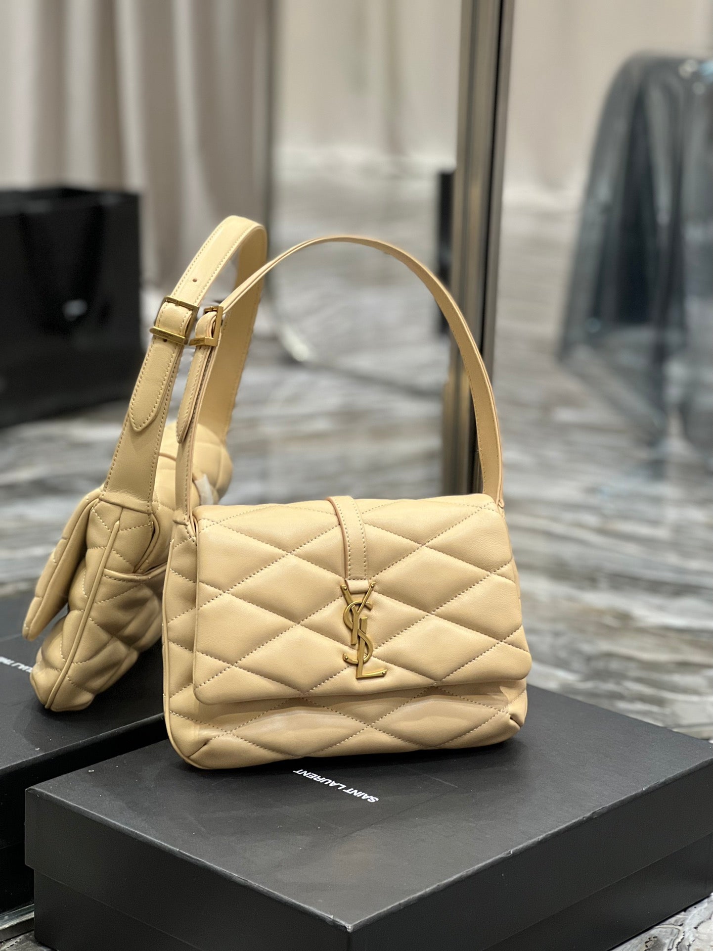 [TOP] Yves Saint Laurent YSL Le 57 Small Shoulder Bag - Beige