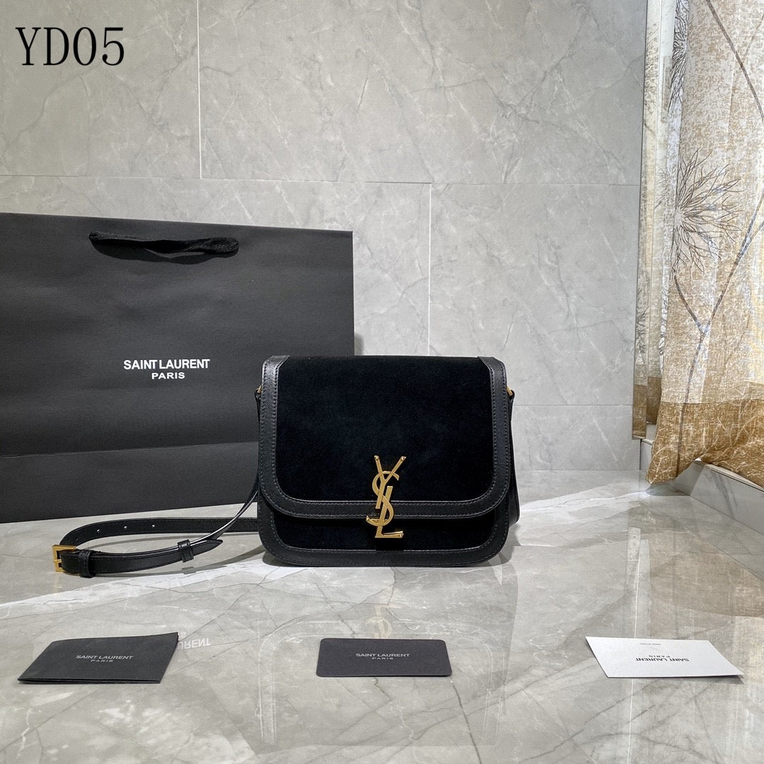 [TOP] Yves Saint Laurent YSL Solferino Small Suede Bag - Black w GHW