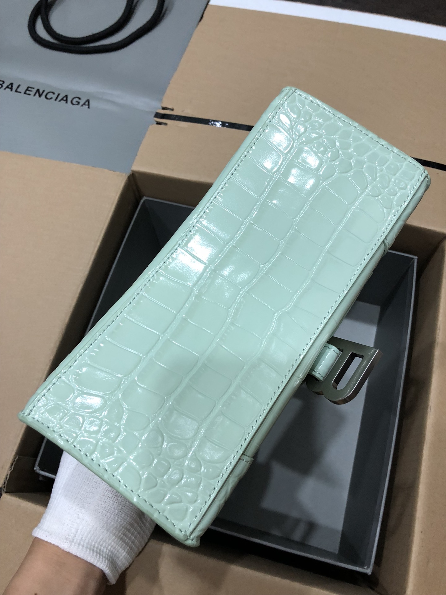 [TOP] BALENCIAGA Crocodile-Print Hourglass Bag 19/23cm - Green