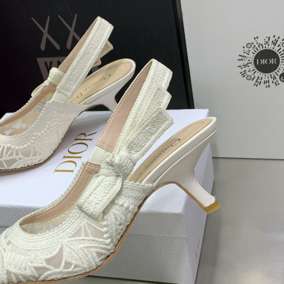 [TOP] Christian Dior Macrame Mid Heels Lace Shoes 22 - White