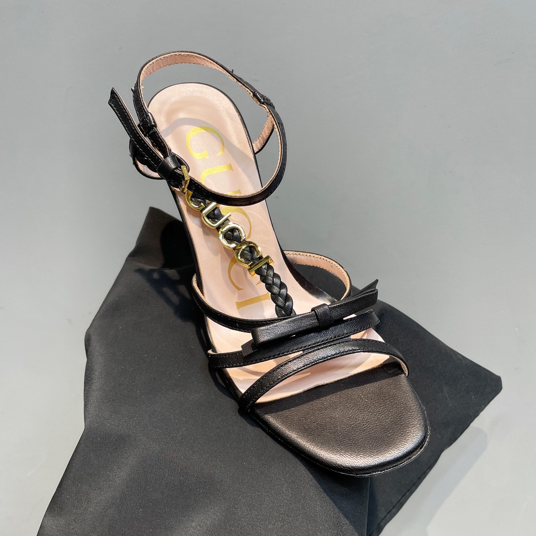 [TOP] GUCCI Woven Braid   Metal Buckle Sandals - Black