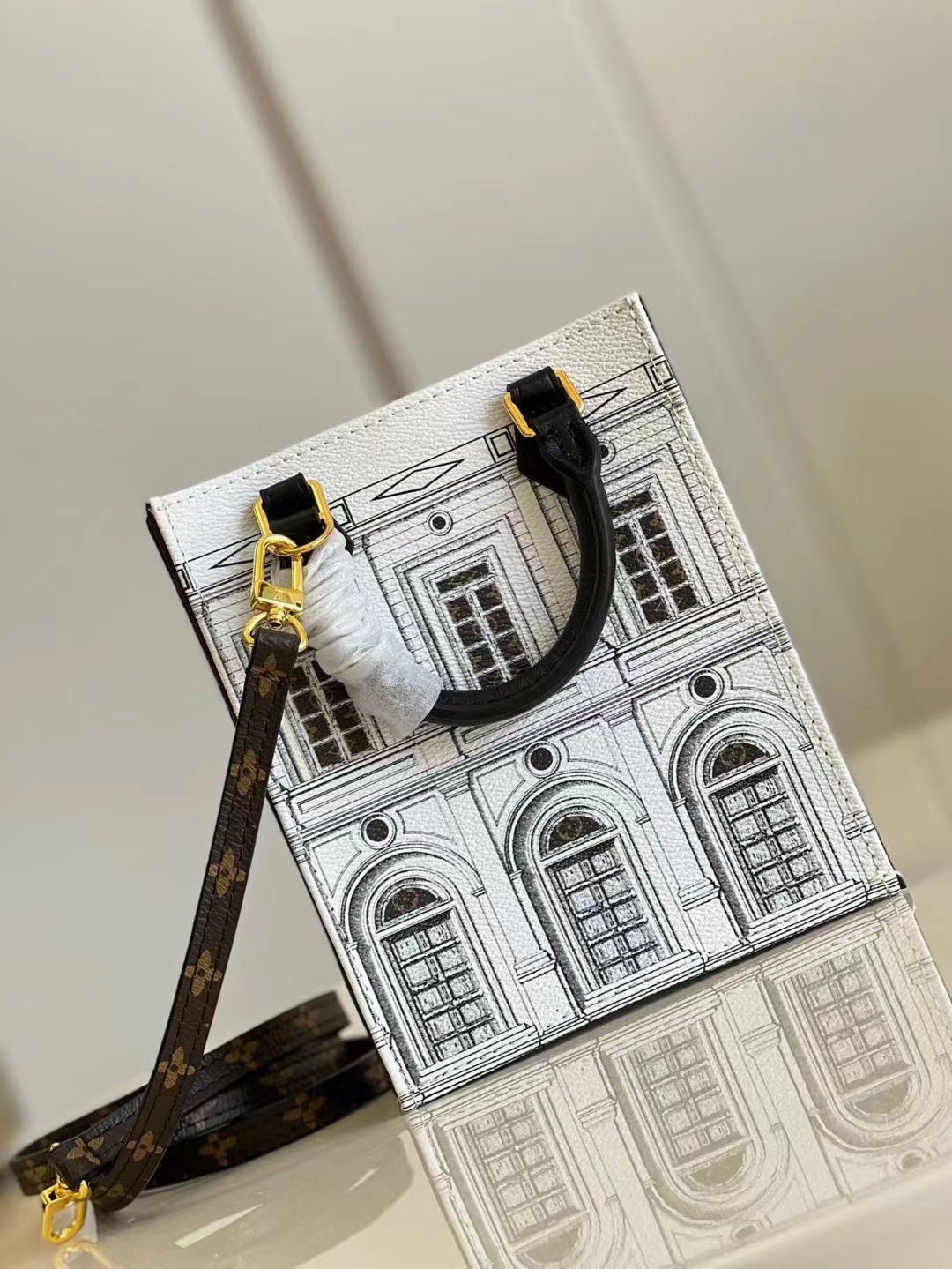 [TOP] Louis Vuitton LV Sac Plat Bag 14x17x5cm- White Houses Printed