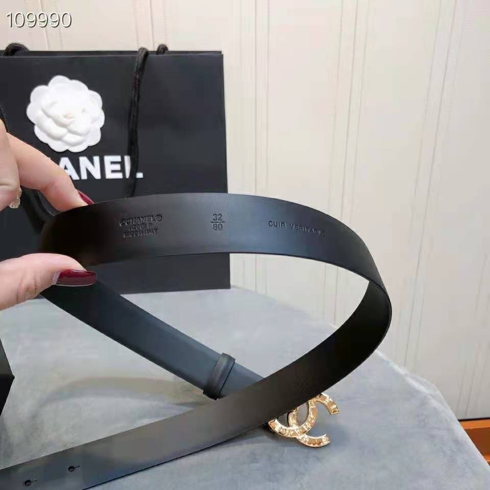 [TOP] CHANEL Metal Logo Belt - Black & GHW