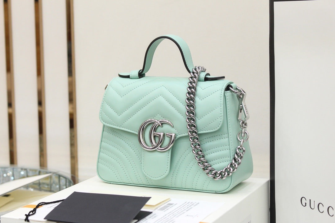 [TOP] GUCCI GG Marmont Bag Top Handle 27*13.5*10 - Baby Blue