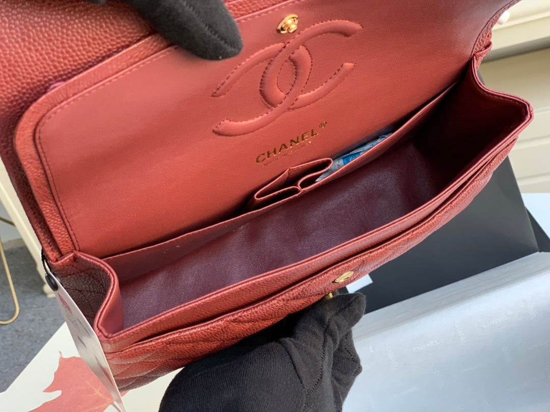 [TOP] CHANEL Classic Flap Bag Caviar Medium 25.5cm – Burgundy & GHW