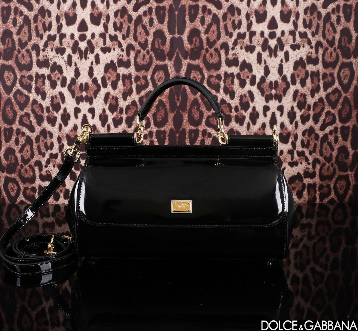 [TOP] Dolce & Gabbana D&G  Polished Calfskin Sicily Bag 18cm/20cm/29cm - Black