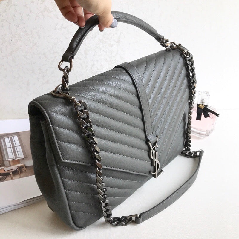 [TOP] Yves Saint Laurent YSL College Large Top Handle Bag - Grey SHW